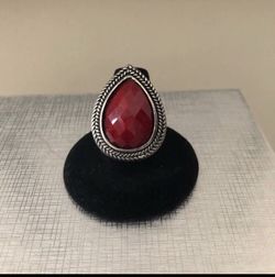 Antique Silver Drop Shaped Red Stone Ring