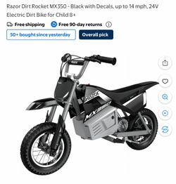 Razor Dirt Rocket MX350 - Black with Decals, up to 14 mph, 24V Electric Dirt Bike for Child 8+