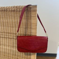 Red mini Purse Shoulder Strap Alligator Leather Handbag women 