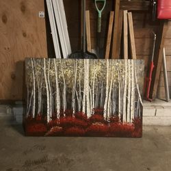 Painting Of Birch Tree Forest