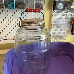 Antique Glass Pickle Barrel With Handle