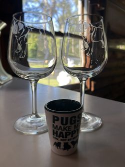 Pair Of Pug Dog Lovers Wine Glasses Shot Glass  Too Cute