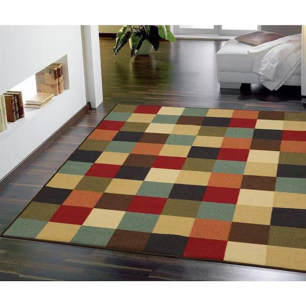 Ottomanson Ottohome Collection Non-Slip Rubberback Checkered Design 3x5 Indoor Area Rug, 3 ft. 3 in. x 5 ft., Multicolor