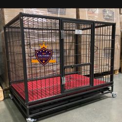 Dog Pet Cage Kennel Size 43” Large Heavy Duty With Plastic Grid Trays And Wheels New In Box 📦 
