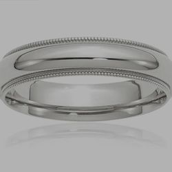 14K White Gold 5mm Half Round Milgrain Comfort Fit Wedding Ring ◇ 7.5g | Size: 9.0