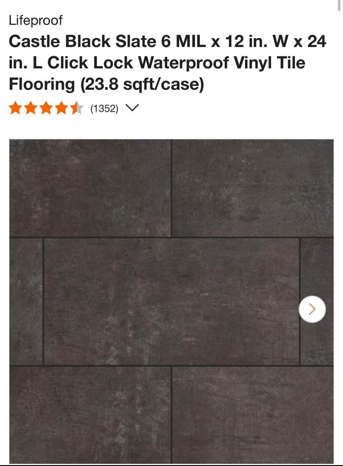 Lifeproof Castle Black Slate 6 MIL x 12 in. W x 24 in. L Click Lock Waterproof Vinyl Tile Flooring (