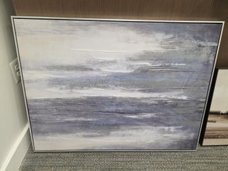 Large Blue Gray Abstract Framed Canvas – 40x30