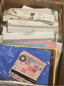 Box of card stock and decorative sheets and glitter foam