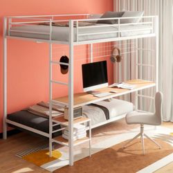 Metal Full Over Twin Workstation Bunk Bed  WITH Foam Mattresses