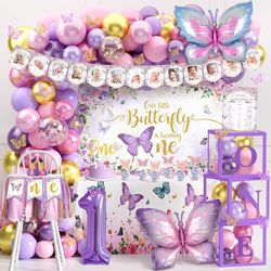 Butterfly turning one birthday decor