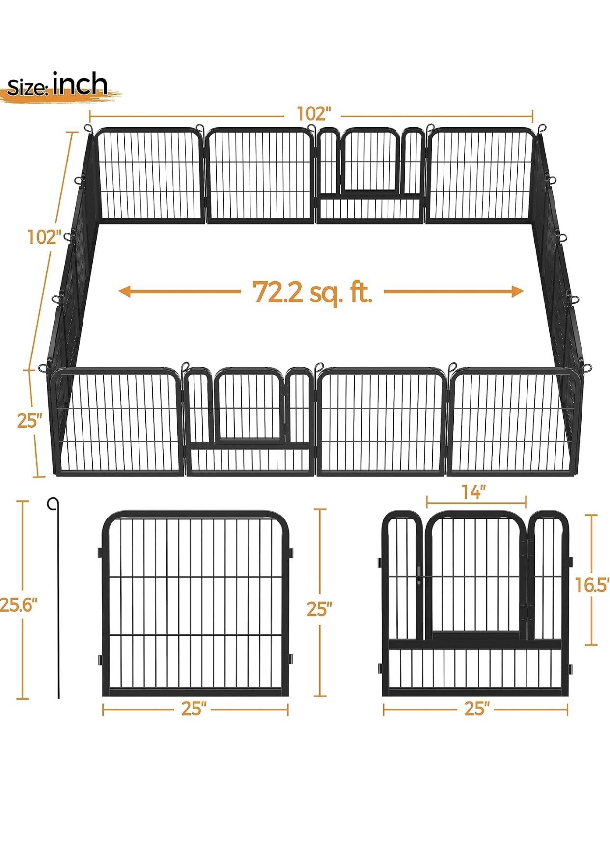 Dog Playpen Outdoor 24 inch 16 Panels Indoor Dog Fence Metal Dog