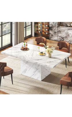 Marble Dining Table, 63 inch Modern Dinner Table for 6 people, Farmhouse Rectangle Kitchen Table for Living Room, Large Wood Dining Room Tables with s