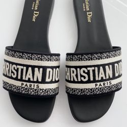 Christian Dior black fabric dway slides sandals shoes, size 8 & 9, New