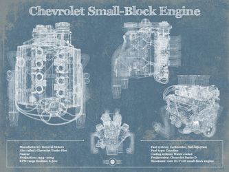 Art Canvas Chevrolet Small-Block Engine Vintage Blueprint 48”x36”
