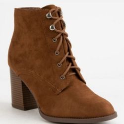 Chestnut Suede Chunky Heel Booties
