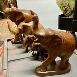 5 Wood Elephant Carving 