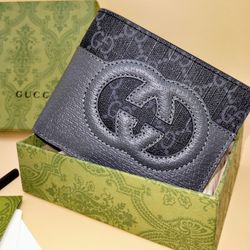 Gucci Wallet With Cutout Interlocking G's (Black And Grey Supreme)