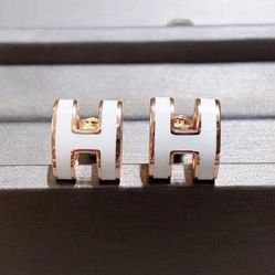 Hermès Classic White H Stud Earrings