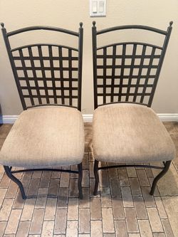 Set of 2 Metal Dining Chairs with Upholstered Seats – $50