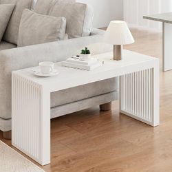 Entryway Bench Bamboo Slat Side Seating Hallway 35"L White Color