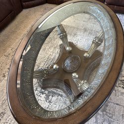 Elegant 3-Piece Glass Coffee Table Set – Ornate Base Design 