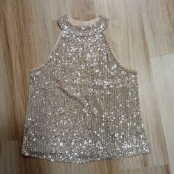 Love On A Hanger Silver Sequin Top Size M