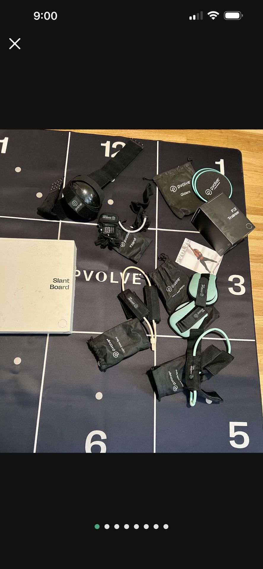 PVolve exercise equipment bundle slant board mat ankle bands p3 trainer gliders pband etc aniston 