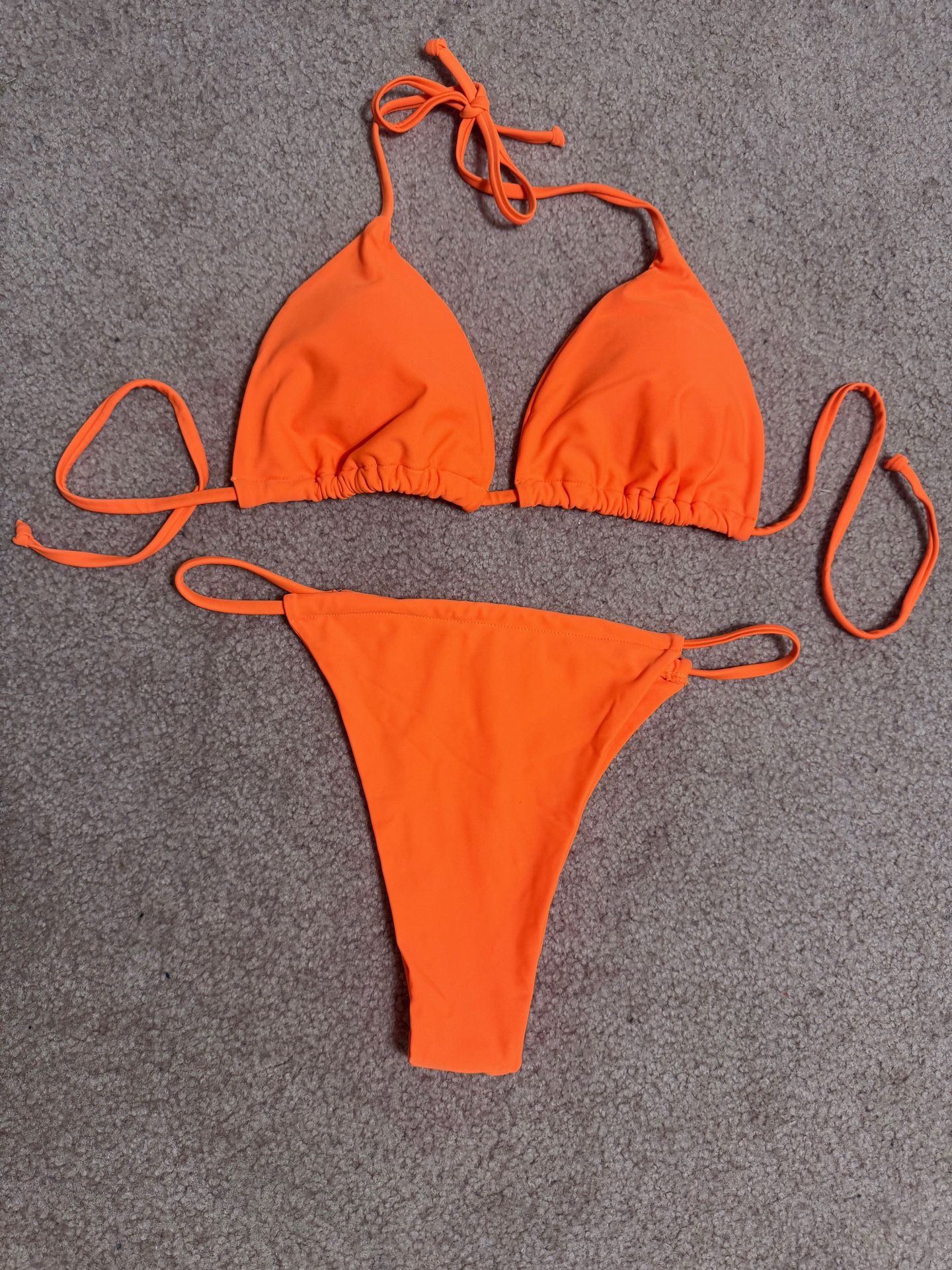 New large orange neon bikini triangle swimsuit bathing suit festival rave
