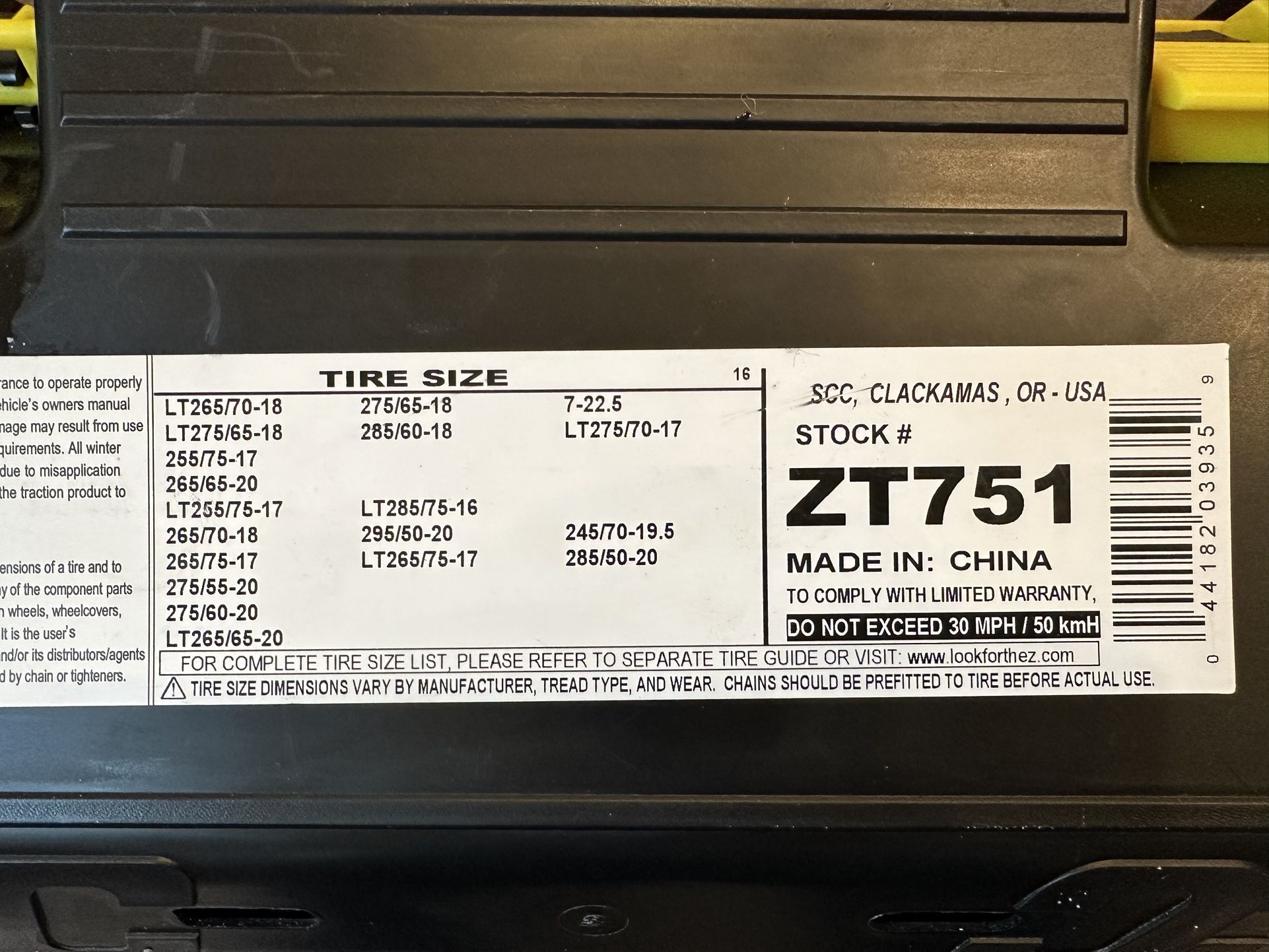SCC ZT751 Super Z LT Light Truck and SUV Tire Cables Tire Chains