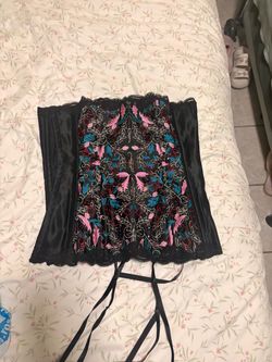 Black Floral Embroidered Corset Top