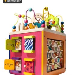 B. toys Wooden Activity Cube - Zany Zoo: Educational Play with Animals, Spinners, Bead Rollercoaster