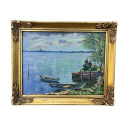 Original Painting Sailboat Ocean Lake Boat Dock Abstract Art Signed Gold Framed