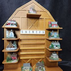 Danbury Mint Collectible Perpetual Calender Miniature Monthly Barns + Display Rack