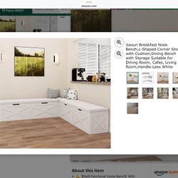 Breakfast Nook Bench,L-Shaped Corner Stool with Cushion,Dining Bench with Storage Suitable for Dining Room, Cafes, Living Room,Handle-Less White