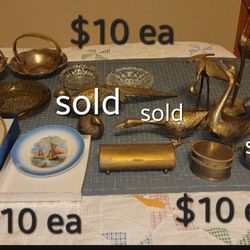 Vintage Brass Crane Egret Heron Stork Bird Statue Figurine 7" Tall & 12# tall, pheasant, duck, quail, birds, oval jewelry box, (cigarette holder $25)
