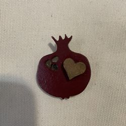 Used Handmade Wooden Pomegranate Brooch 
