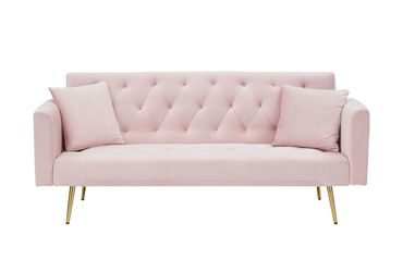 71 inch convertible love seat sofa, American retro pink velvet, suitable for small living room, bedroom, office