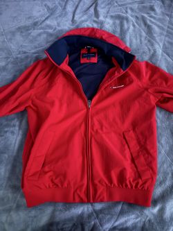 Tommy Hilfiger Red Hooded Windbreaker Jacket Zip Logo Zipper Men Size L/G