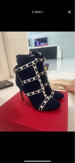 Valentino Rockstud Knit Ankle Boots
