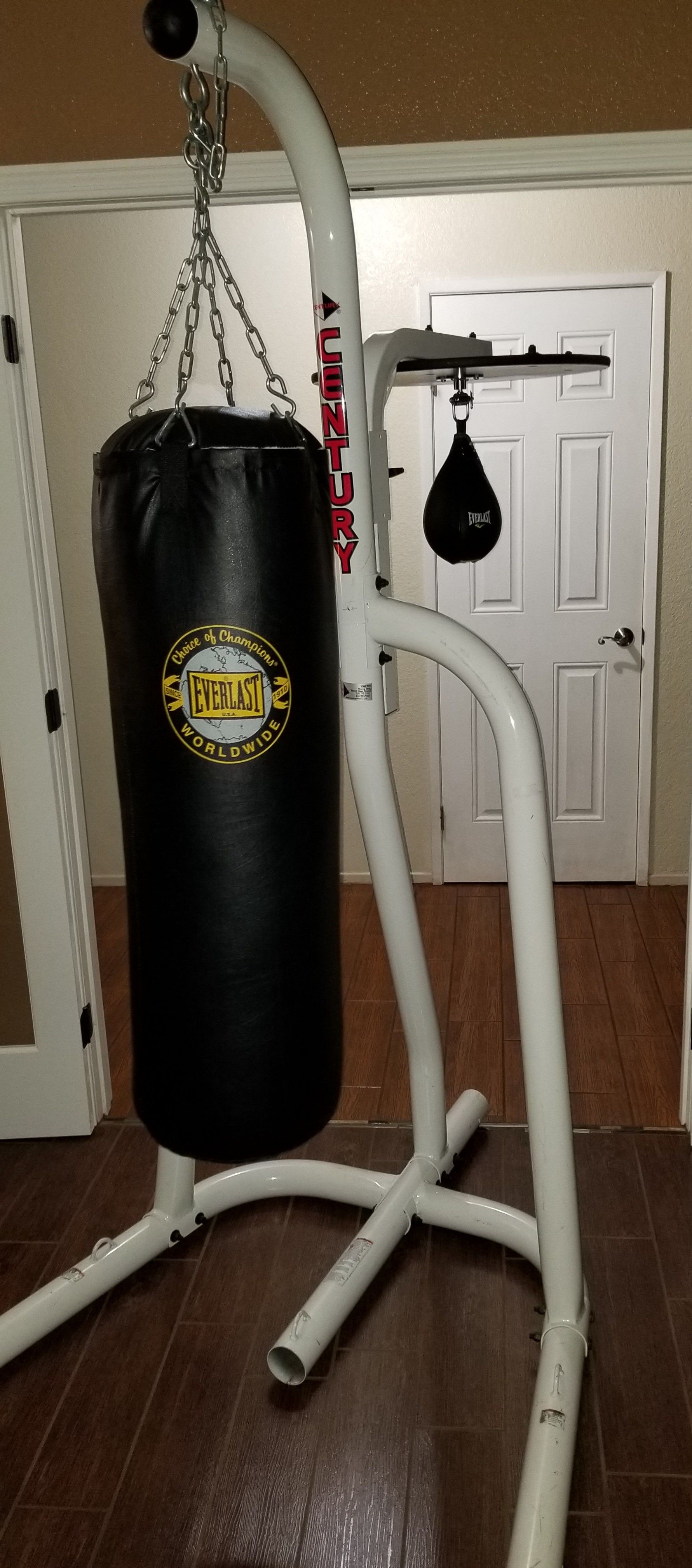 CENTURY STAND, EVERLAST 80LB HEAVY BAG, AND SPEED BAG