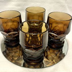 1950’s - 60’s Viking Glass Set Of 4 Georgian Brown Tumblers