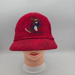Lutsen Minnesota Red CorduroyEmbroidered Moose Adj. Leather Strapback Hat.  4