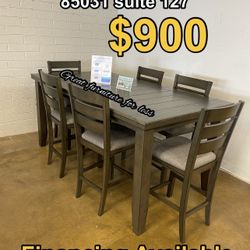 7 PCs Dining Table Set Grey Wood Brand New