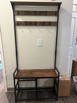 Hall tree with shoe storage and coat hangers