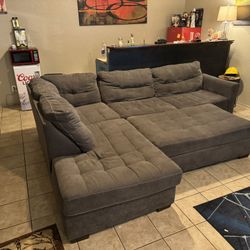 Grey Upholstery Sectional Couch Including Ottoman