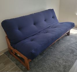 Brand New Blue Comfortable Futon with Wood Base