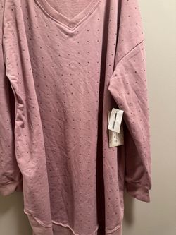 Pink Long Sleeve V-Neck Studded Top