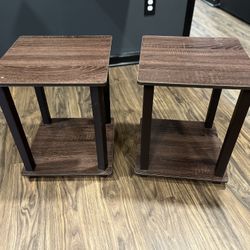 Set of 2 Wooden End Tables with Storage Shelf
