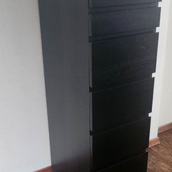 IKEA MALM 6- DRESSER TALL CHEST wirh MIRROR , BLACK- BROWN 