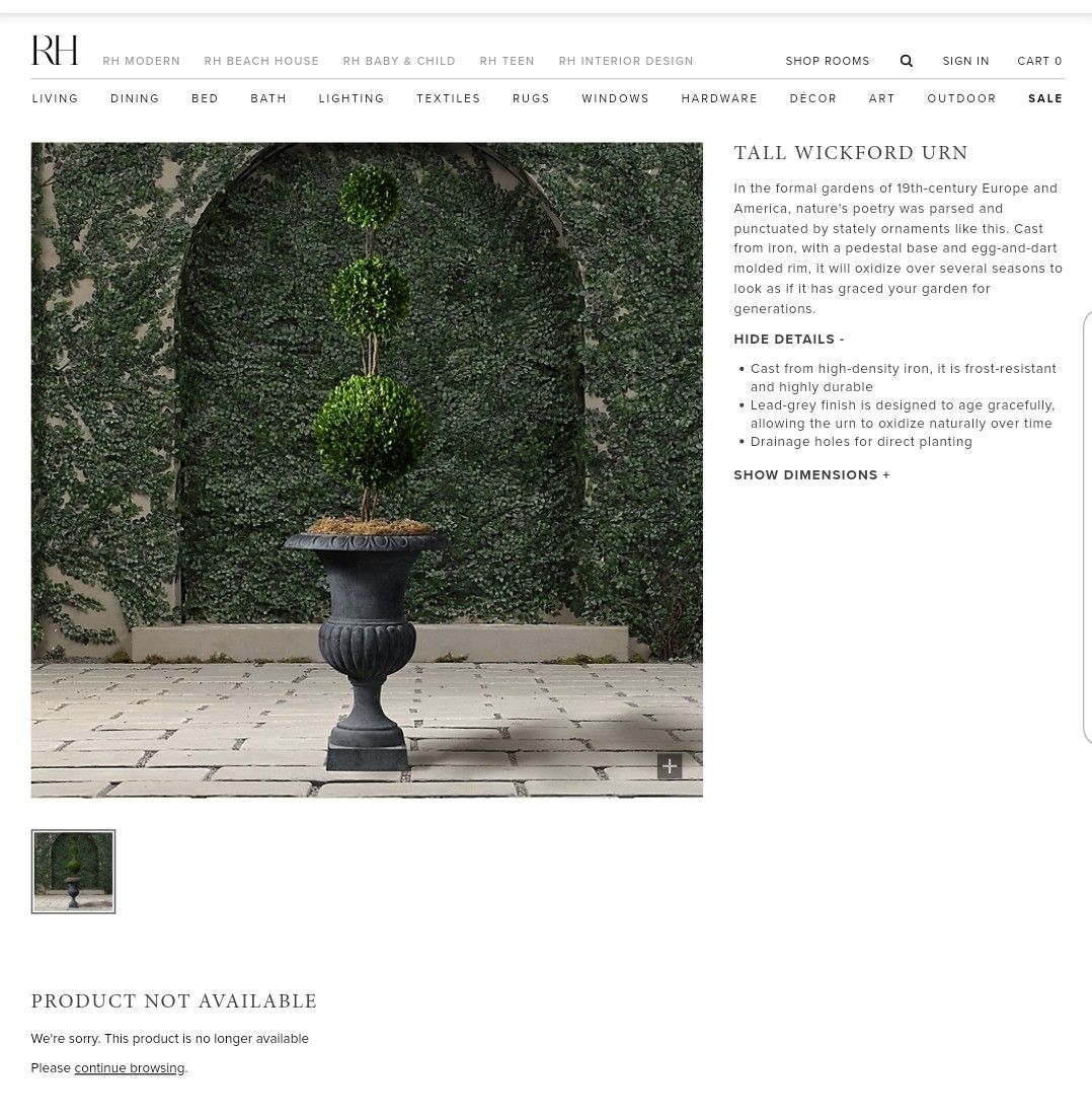 Set of Restoration Hardware Large Wickford Urns with Preserved boxwood topiaries